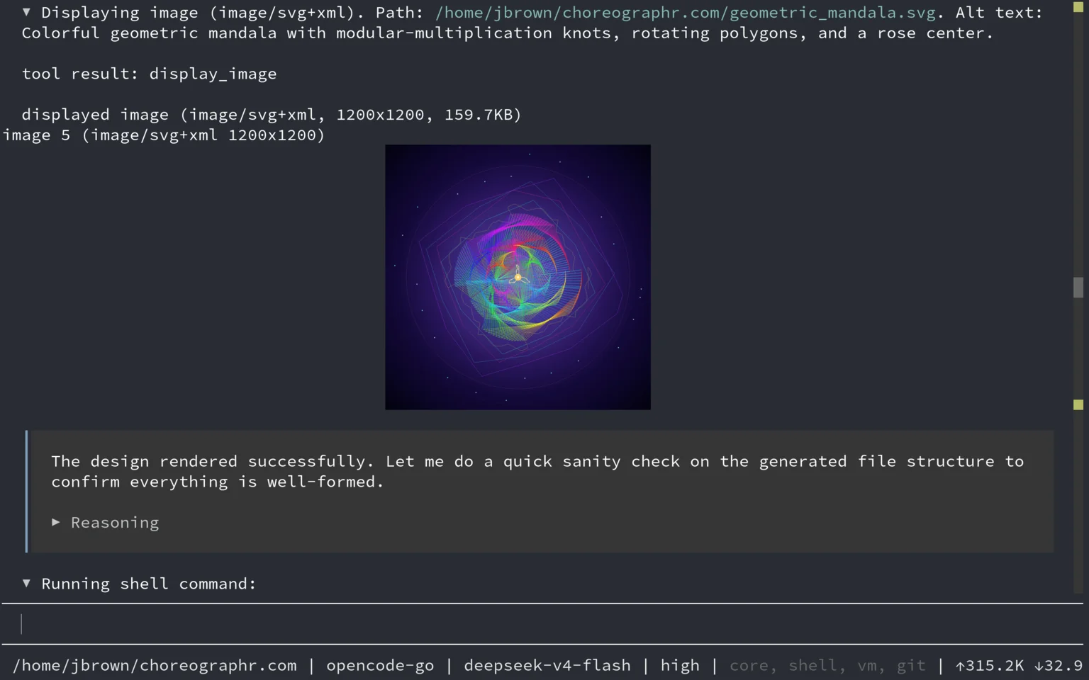 choreo-tui: the generated SVG rendered inline in the terminal